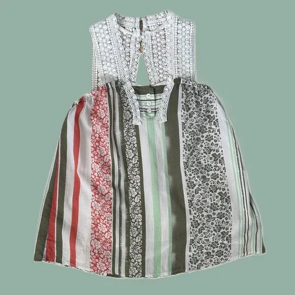 Cabi Whisper Gauze Tank Top Size XS floral and stripe design with Crochet BOHO - Picture 3 of 8